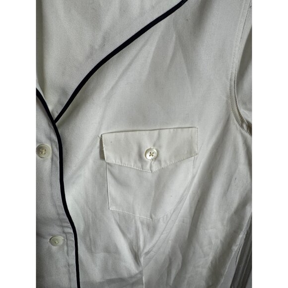 Banana Republic White Short Sleeve Button-Up Shirt Black Trim 100% Cotton Medium - Picture 4 of 6